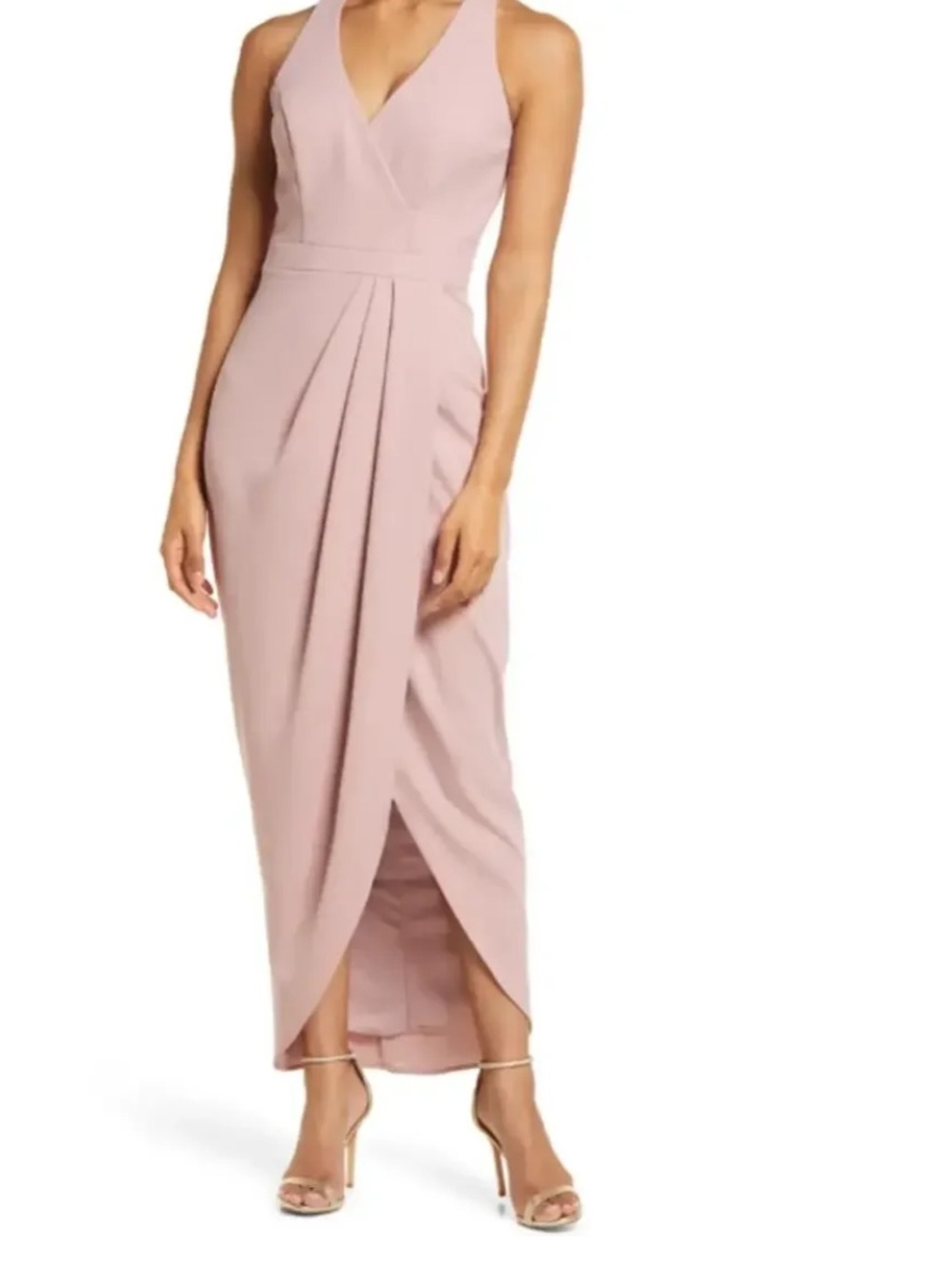 Xscape Formal Gown Halter Sleeveless Tulip Hem Crepe V-neck Size 4 NWT